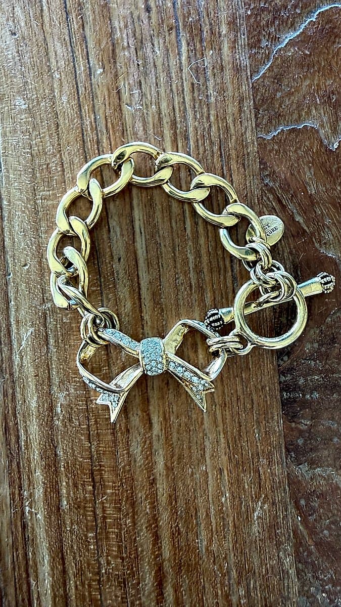 Gold Chain Bow Charm Bracelet