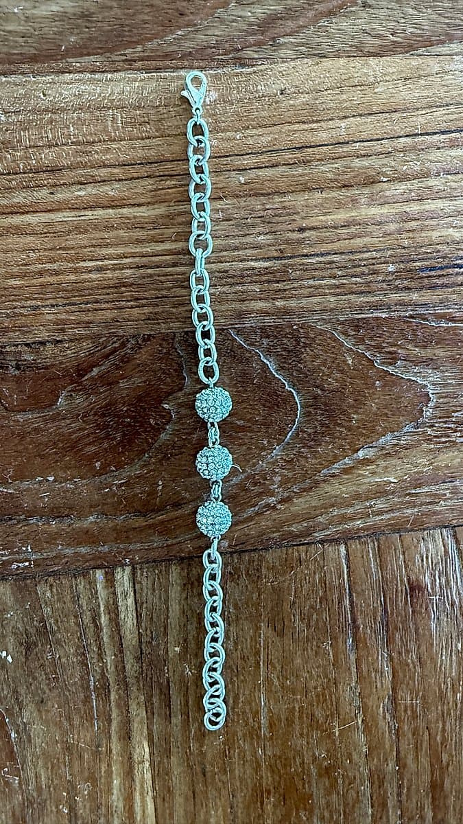 Silver Pavรฉ Crystal Ball Station Bracelet