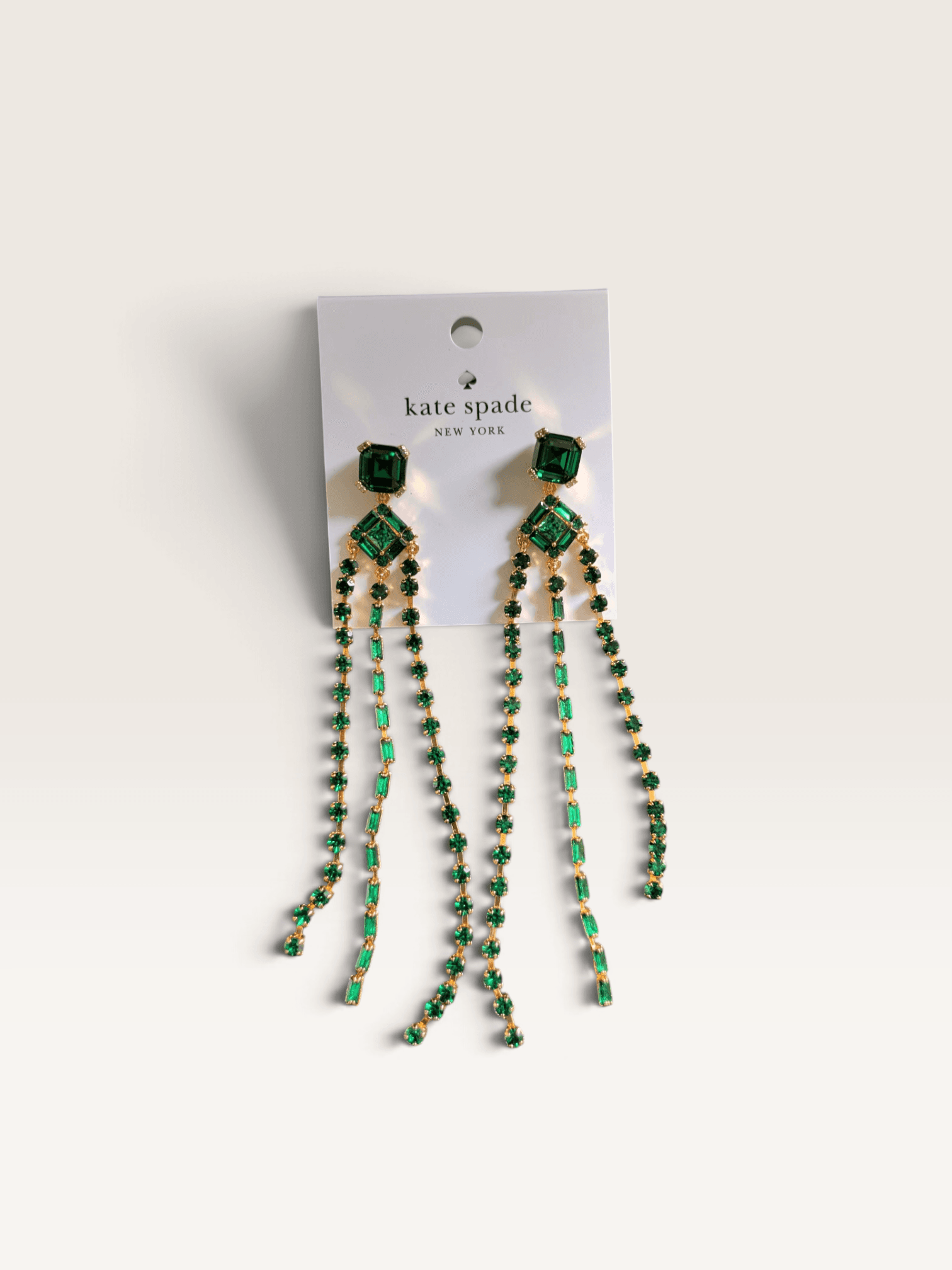 Kate Spade New York Shimmy Emerald Crystal Fringe Statement Earrings