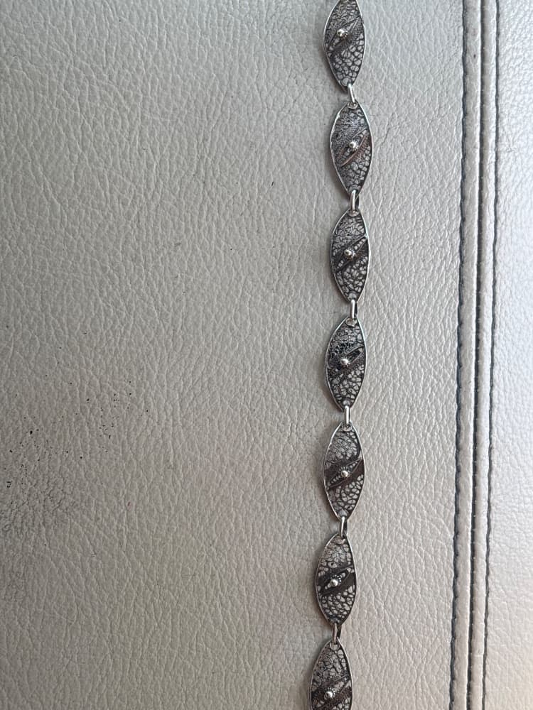 Sterling Silver Filigree Leaf Link Bracelet, Portugal