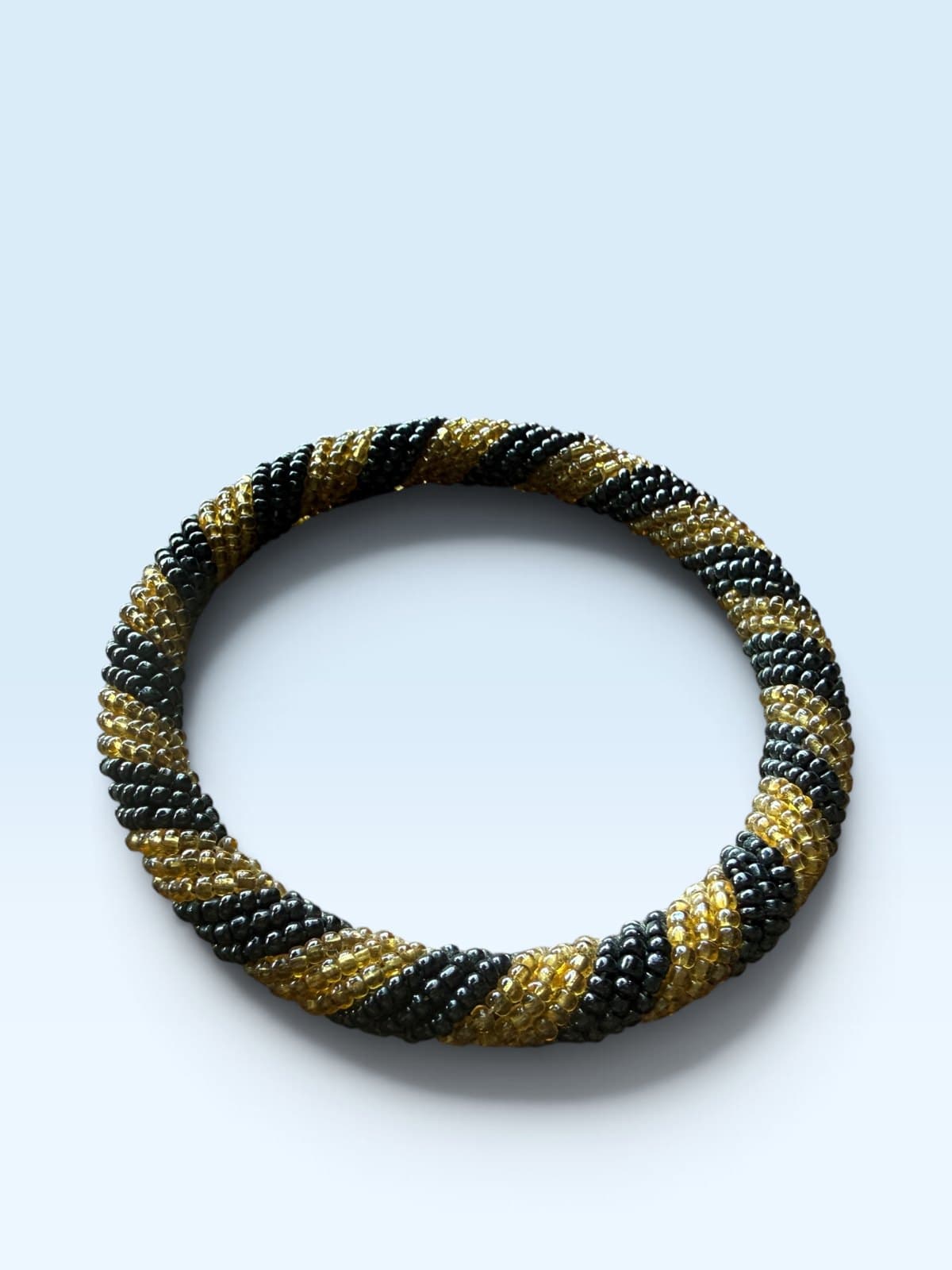 Black and Gold Spiral Seed Bead Bracelet
