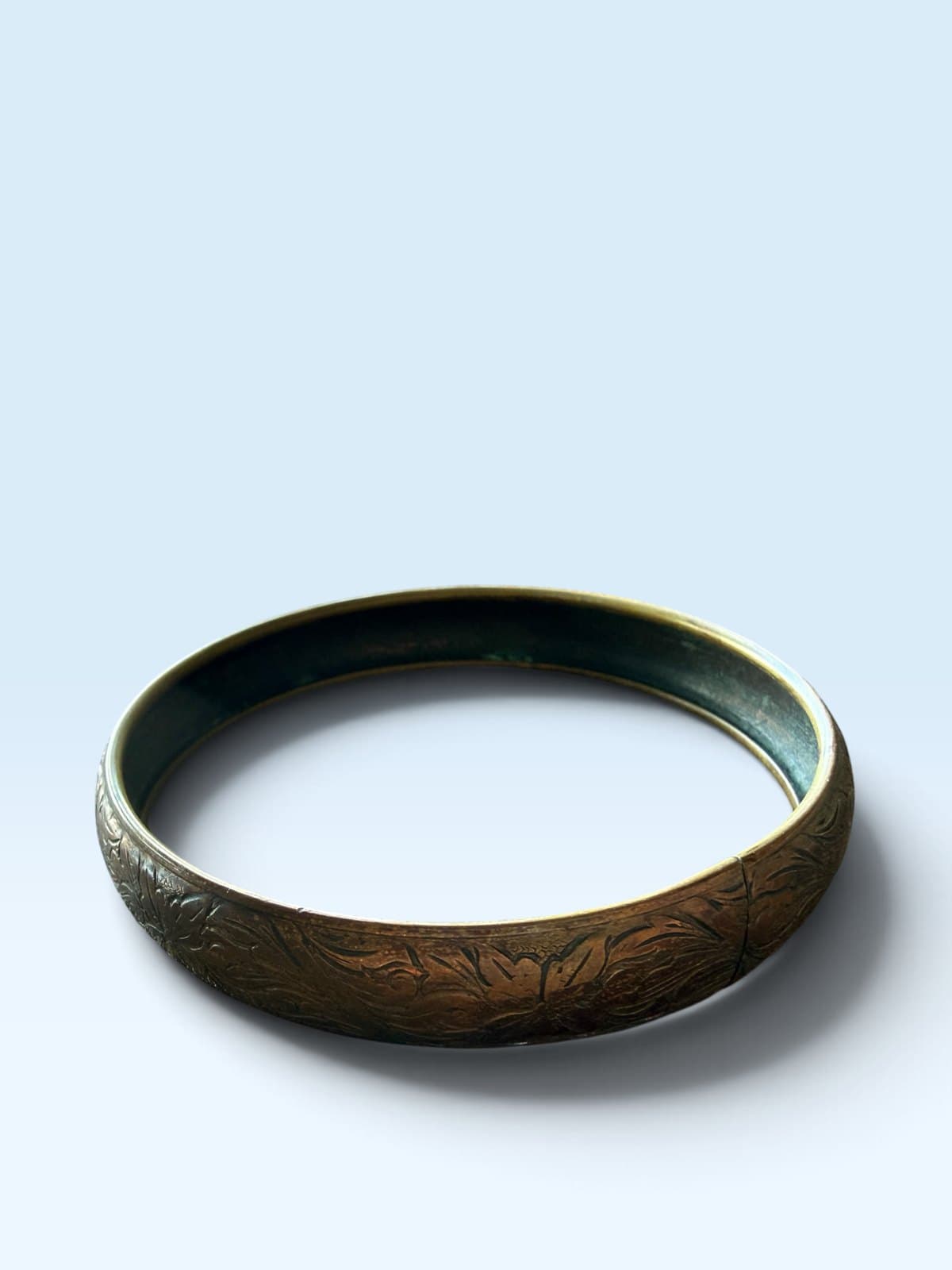 Vintage Copper Bangle Bracelet - Engraved Floral Design