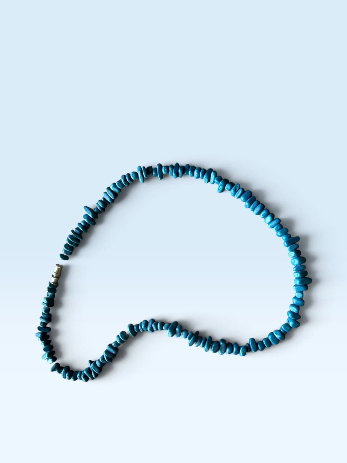 Turquoise-Colored Chip Bead Necklace with Pewter-Tone Caps