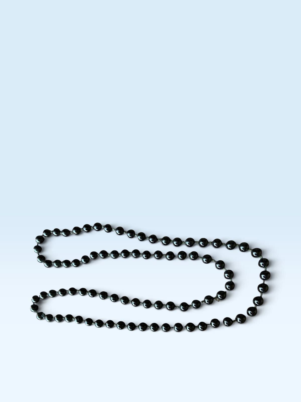 Black Beaded Strand Necklace - Hand-Knotted