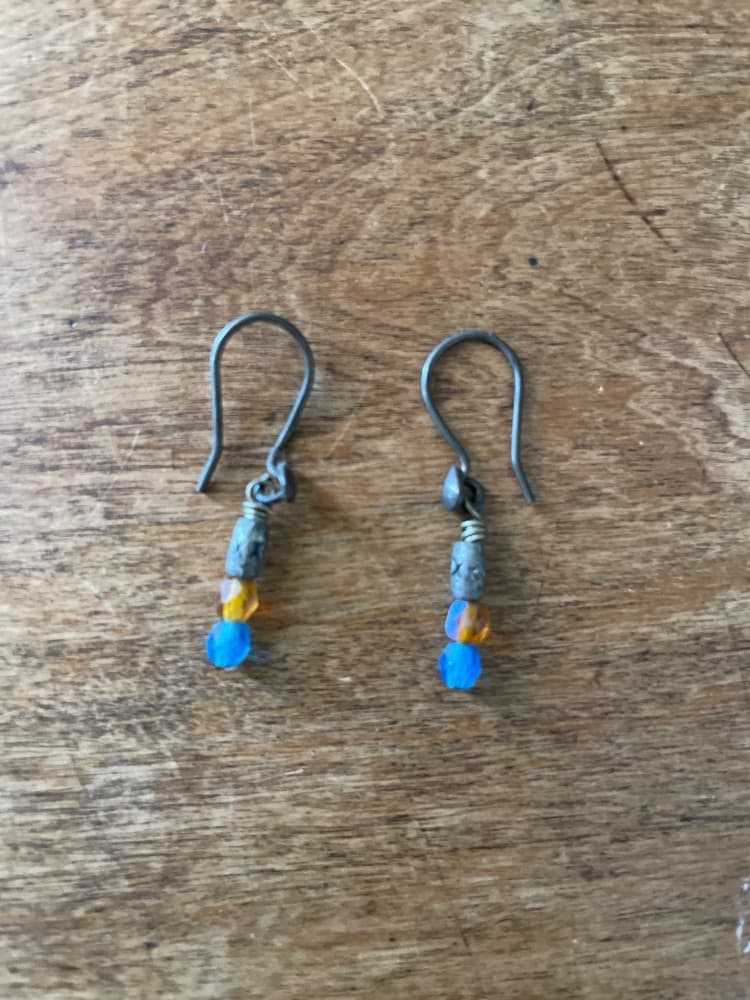 Bohemian Beaded Dangle Earrings - Blue & Amber