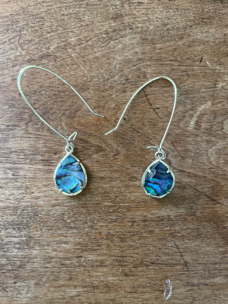 Teardrop Abalone Shell Dangle Earrings, Gold Tone