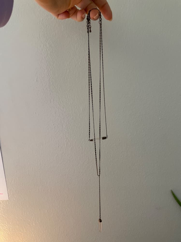 Gunmetal Y-Drop Necklace with Quartz Point