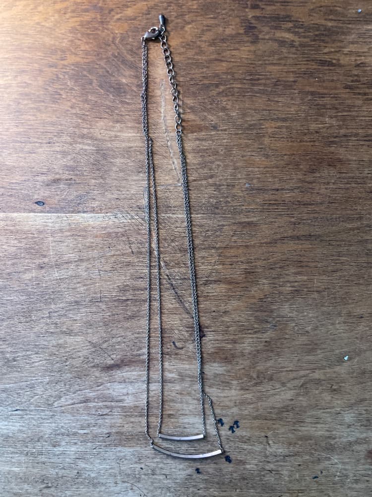 Double Bar Pendant Necklace, Silver Tone