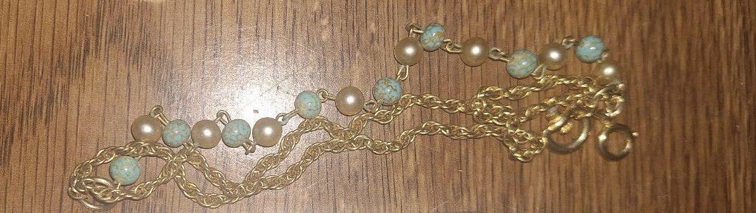 Gold-Tone Rope Chain Necklace, Faux Pearl & Turquoise Beads