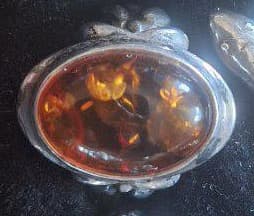 Oval Amber Cabochon Ring, Silver-Tone Setting