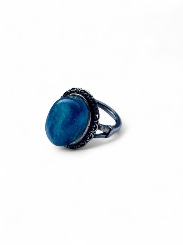 Natural Aquamarine Adjustable Ring in S925 Sterling Silver (12 × 8 mm)