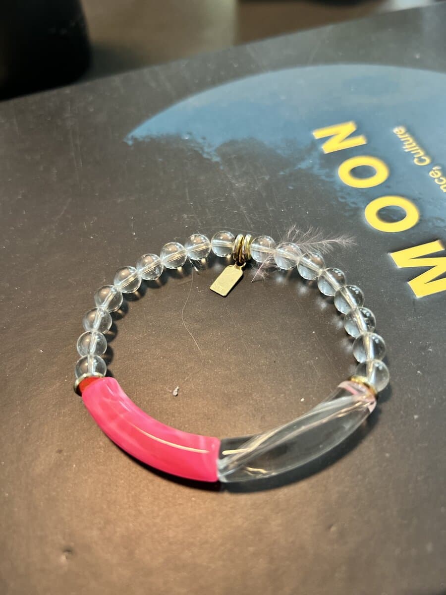 Pink Acrylic Tube & Clear Bead Bracelet