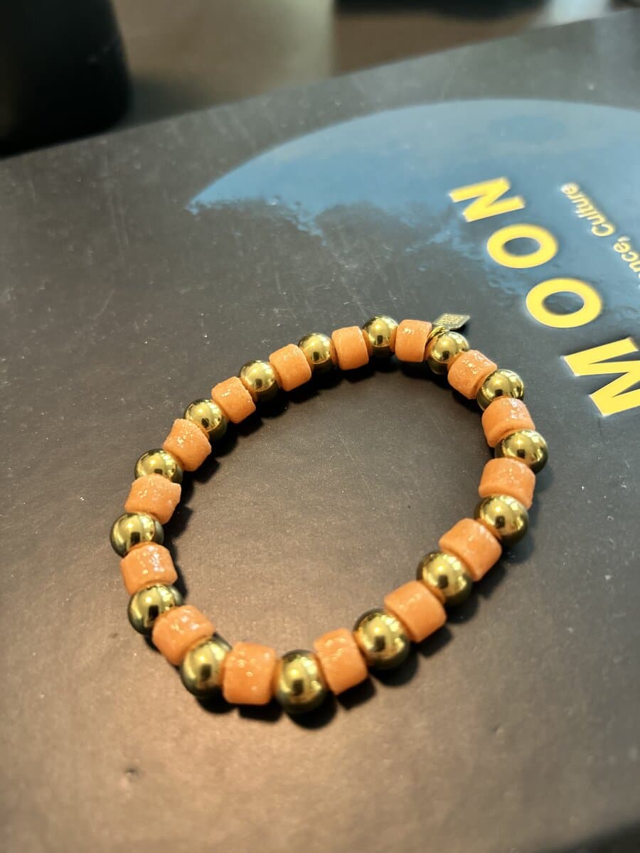 Coral Tube & Gold Bead Stretch Bracelet