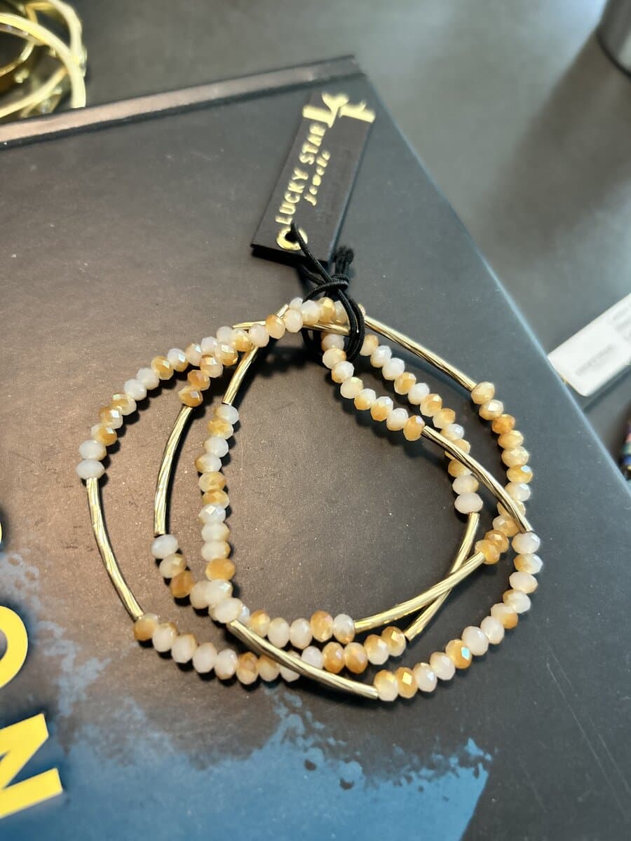 Cream Crystal & Gold Bracelet Stack (Set of 3)