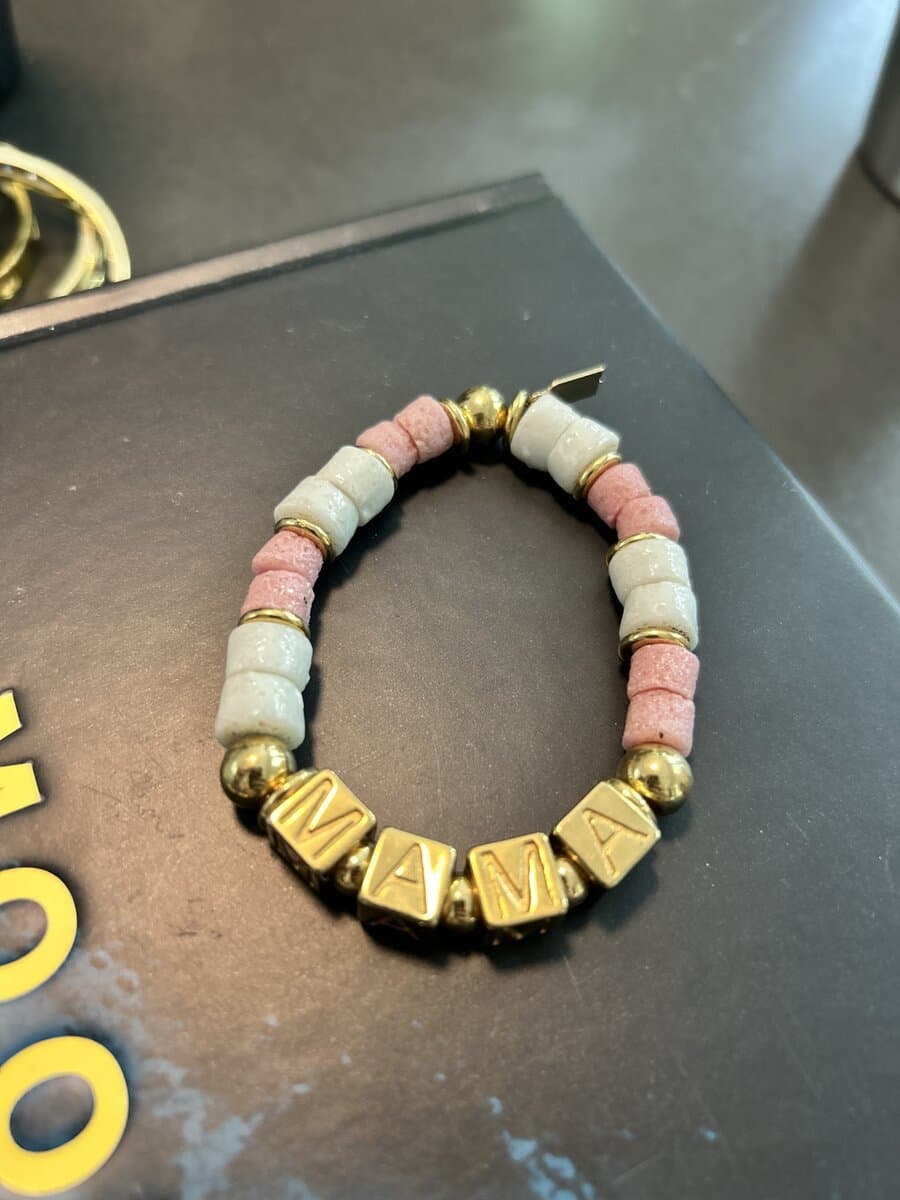 MAMA Letter Bracelet, Pink & Cream Beads