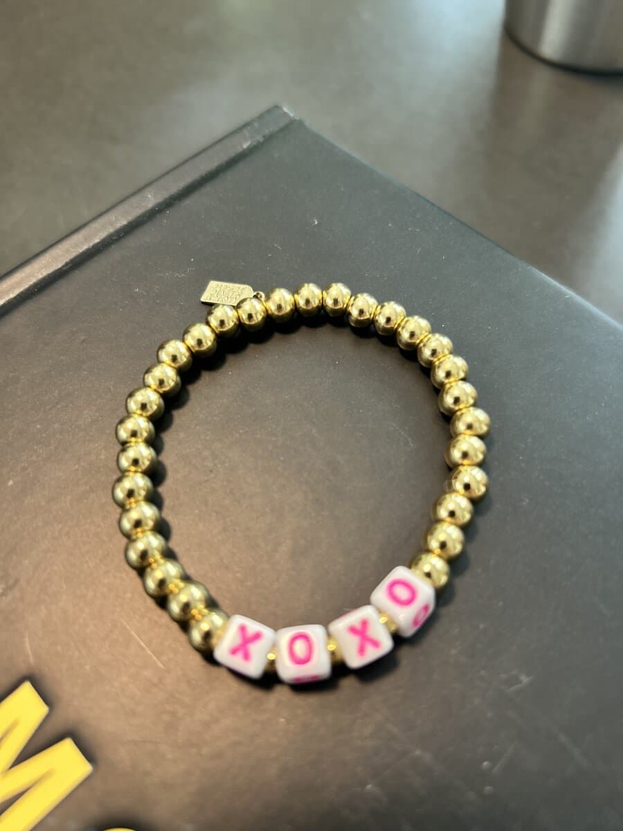 XOXO Beaded Stretch Bracelet, Gold & Pink