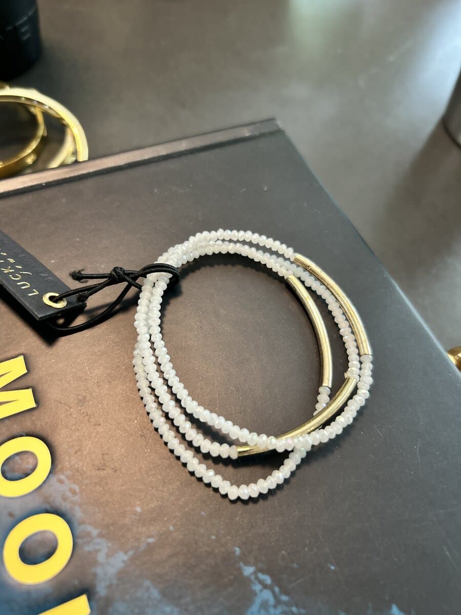 Pearl & Gold Curved Bar Bracelet Stack (Set of 3)