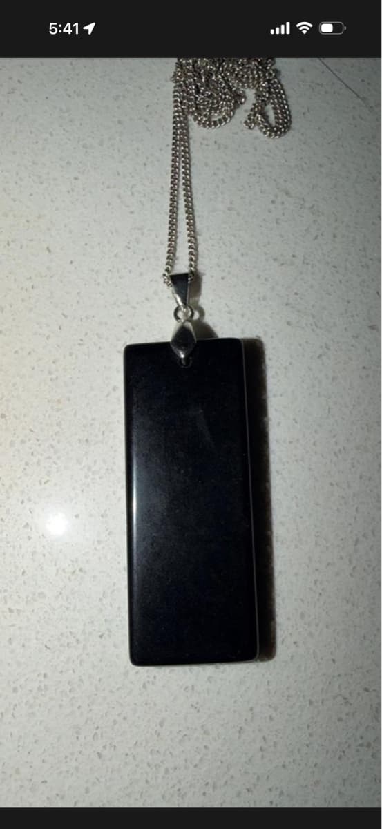 Black Onyx Rectangle Pendant Necklace, Silver Tone