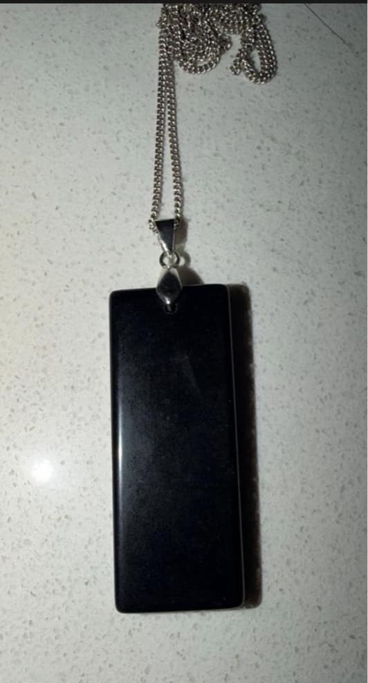 Black Onyx Rectangle Pendant Necklace, Silver Tone