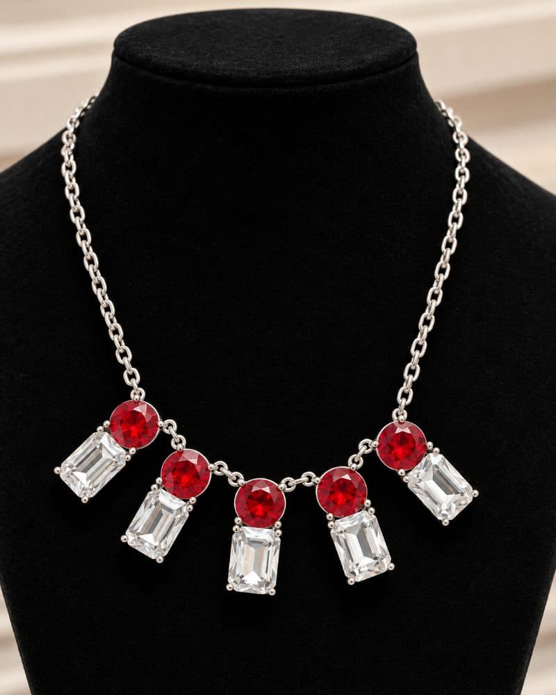Red Crystal & Clear Rhinestone Statement Necklace