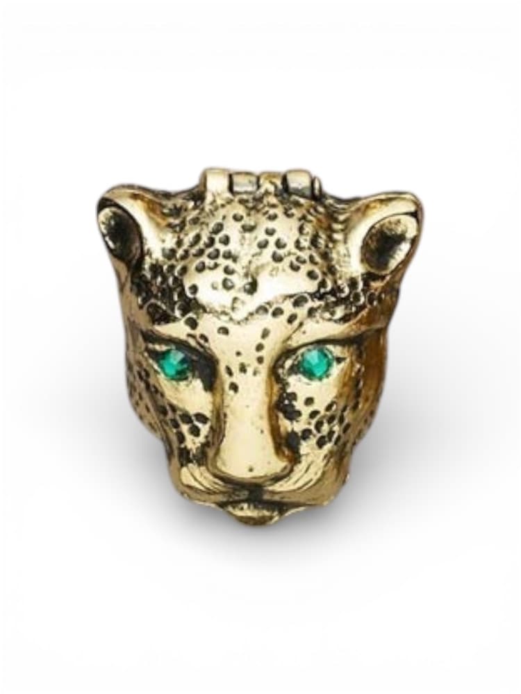 Panther Head Ring with Hinged Jaw - Gold Tone