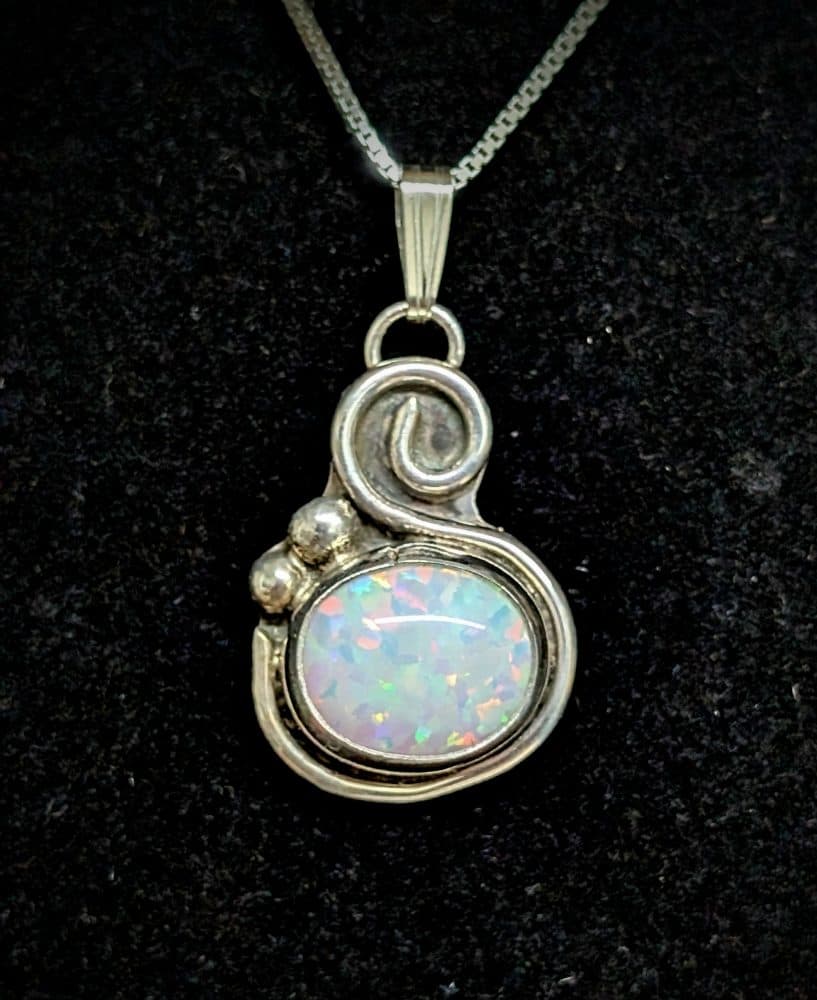 Handmade Opal and Sterling Silver Swirl Pendant