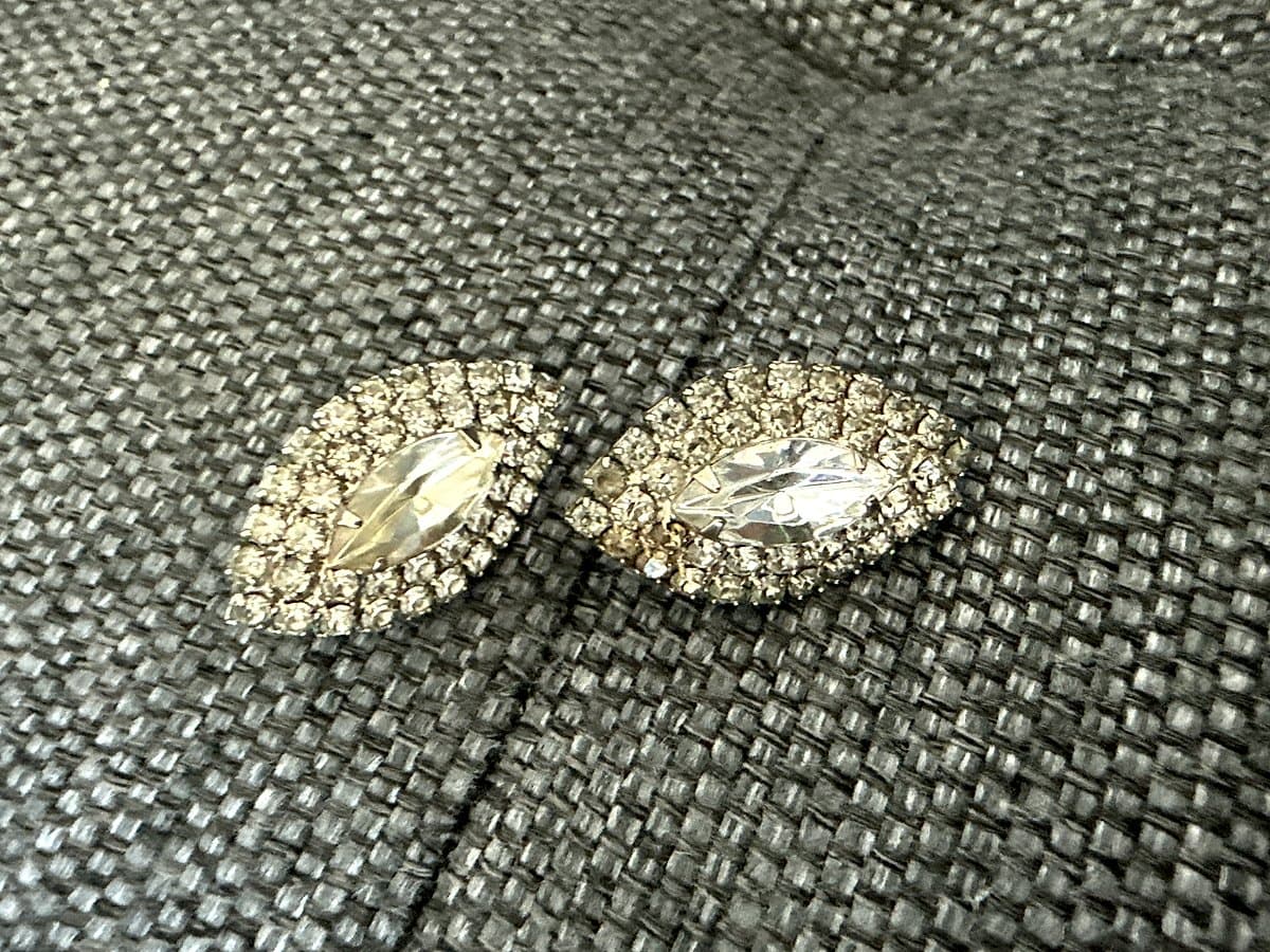 Marquise Rhinestone Stud Earrings, Silver Tone