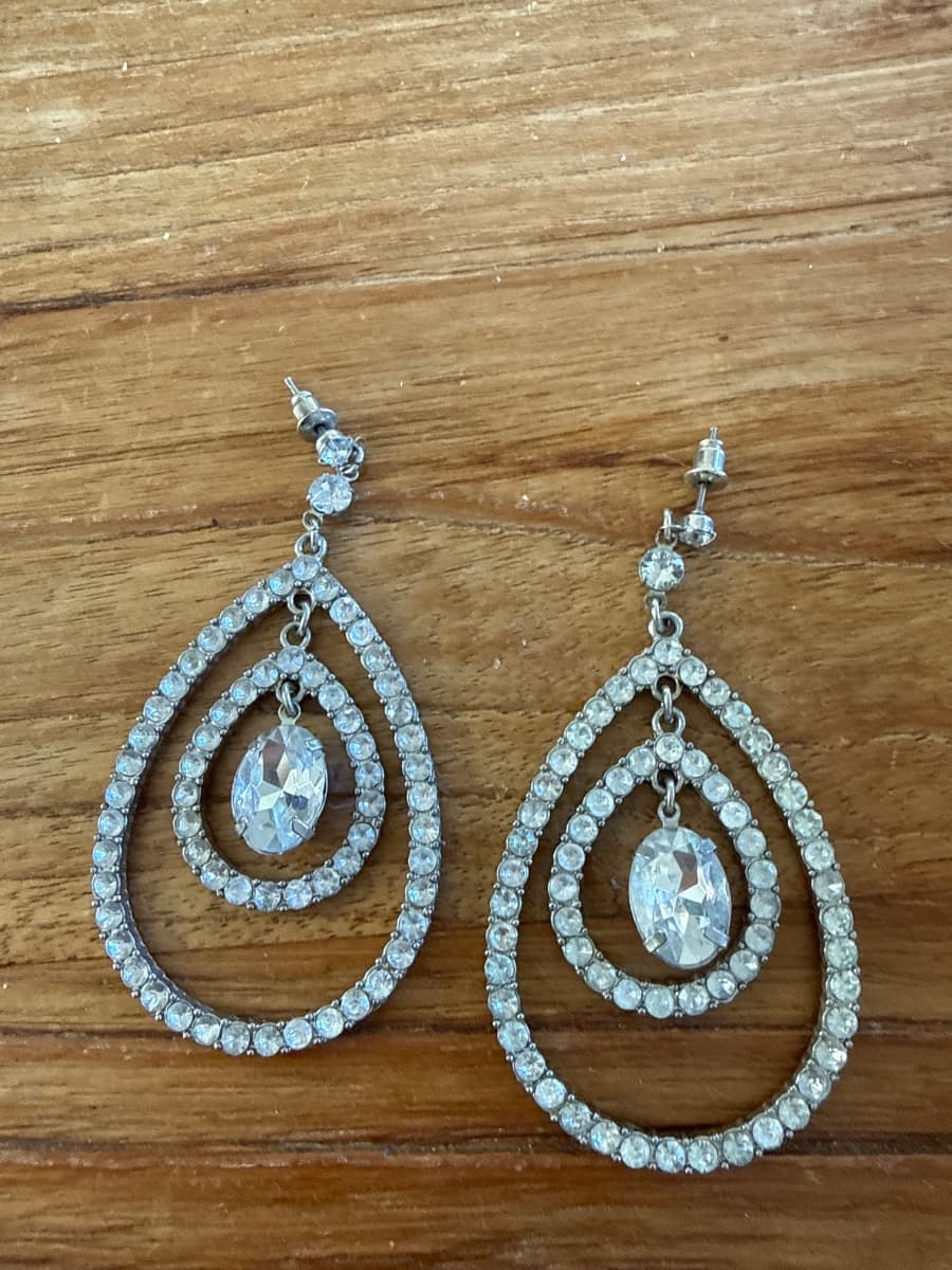 Silver Tone Pear Shape Crystal Dangle Earrings