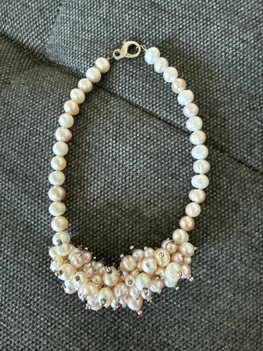 Freshwater Pearl Cluster Bracelet, Silver Tone Clasp