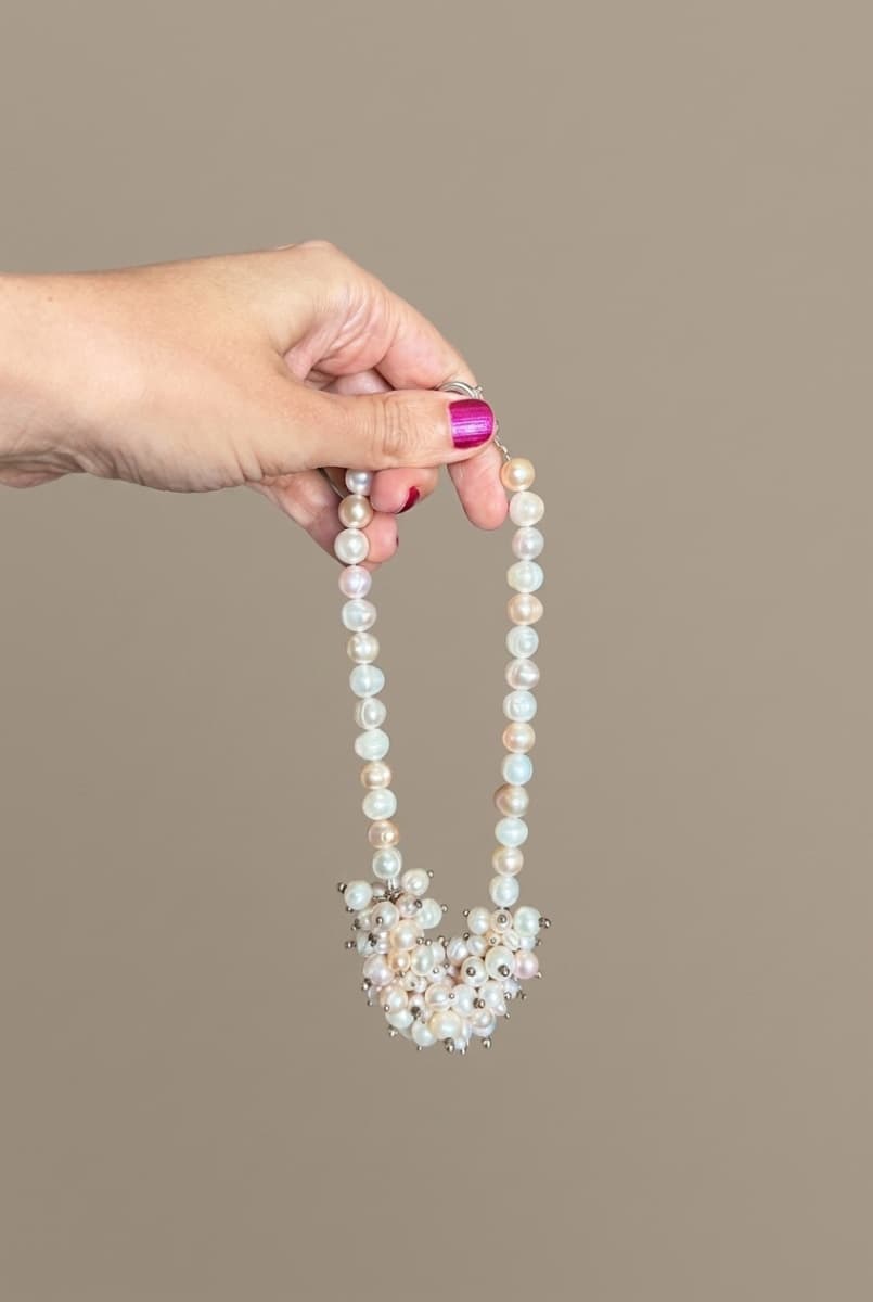 Freshwater Pearl Cluster choker necklace, Silver Tone Clasp