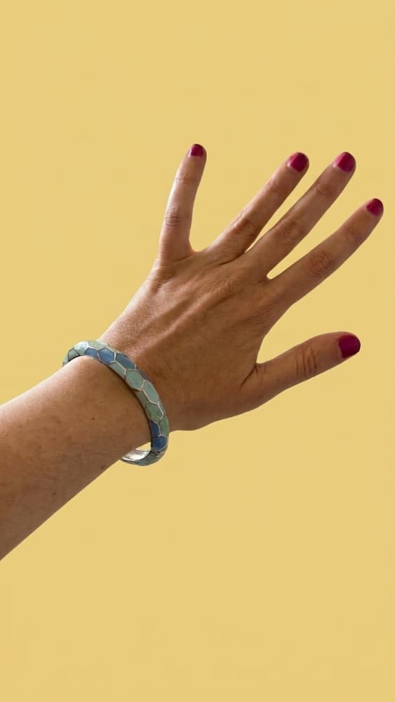 Enamel Hexagon Bangle Bracelet - Blue & Green Tones