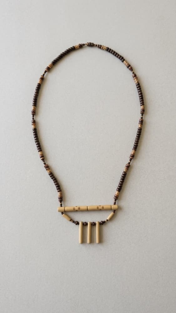 Boho Wood Beaded Necklace with Bamboo Pendant