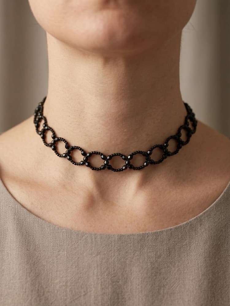 Robert Rose Black Beaded Choker Necklace