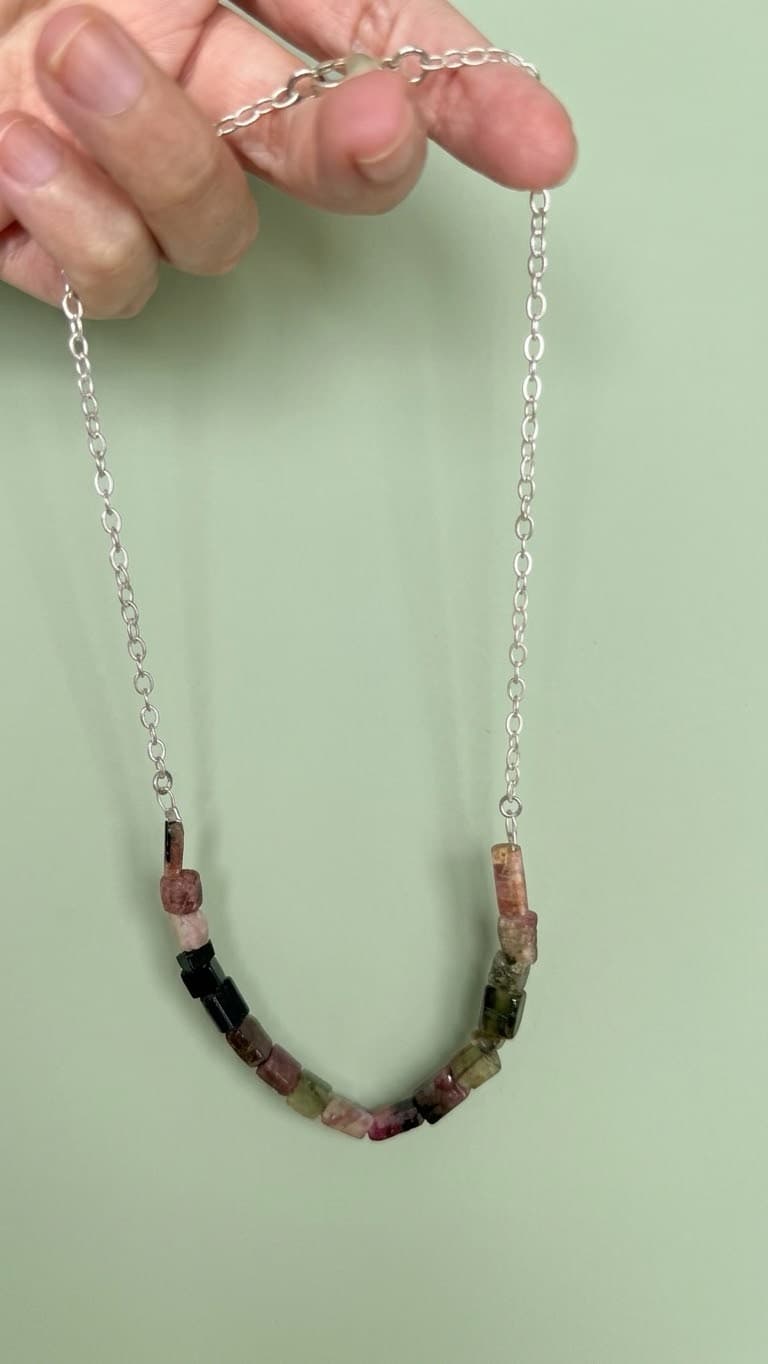 Multi-color Tourmaline Cube Necklace, Sterling Silver Chain