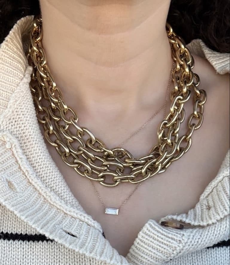 Heavy Chunky Gold Tone Layered Chain Necklace