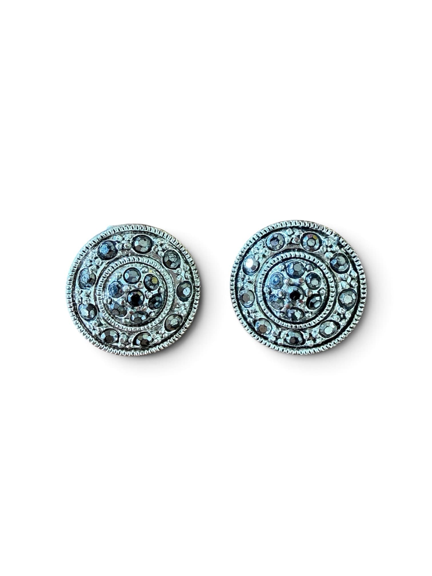 Round Rhinestone Clip-On Earrings - Silver Tone