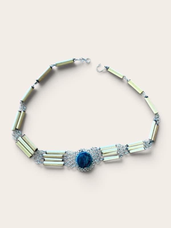 Bohemian Wood and Chain Choker with Stone Cabochon