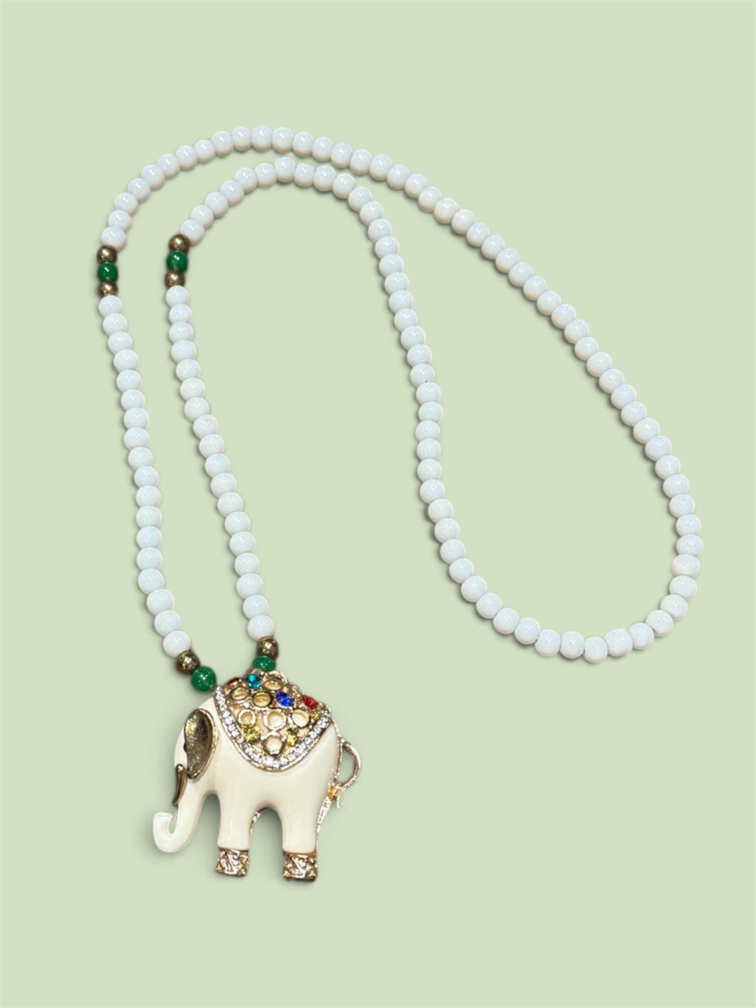 Elephant Pendant Necklace with Beaded Chain