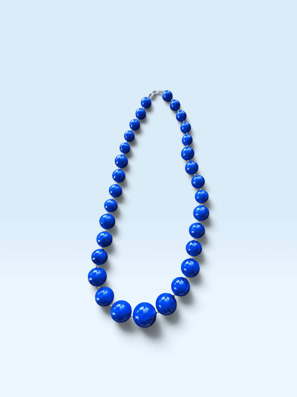 Cobalt Blue Beaded Necklace - Graduated Round Beads