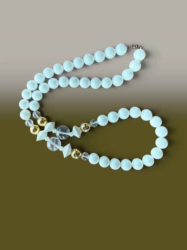 Vintage Beaded Necklace with Gold Tone & Clear Accents