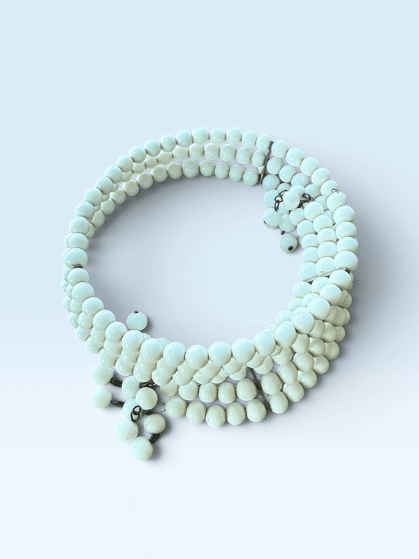 Chunky White Beaded Coil Choker Necklace - read description