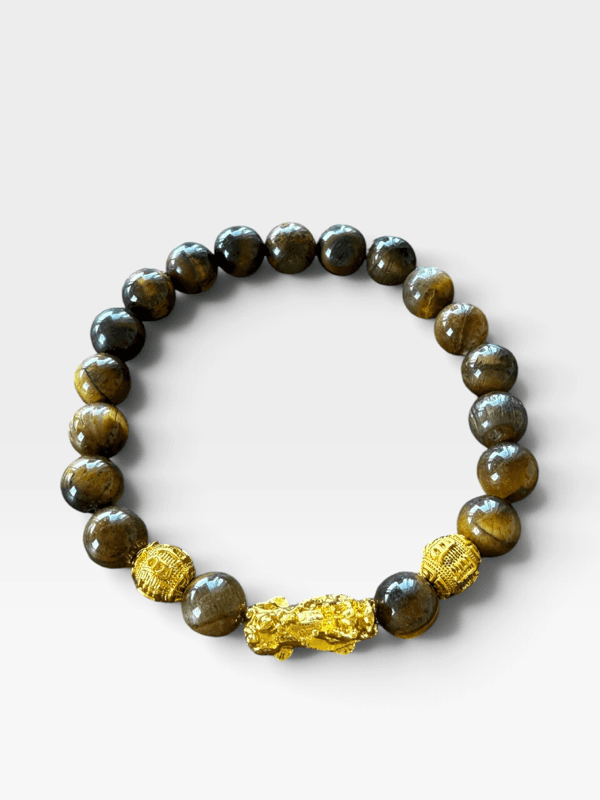 Tiger's Eye Beaded Bracelet with Pixiu Charm
