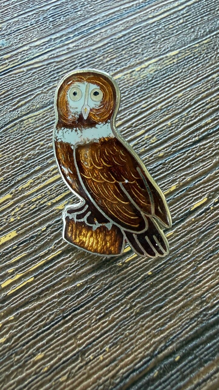 Vintage Owl Lapel Pin by MAFCO - Brown Enamel