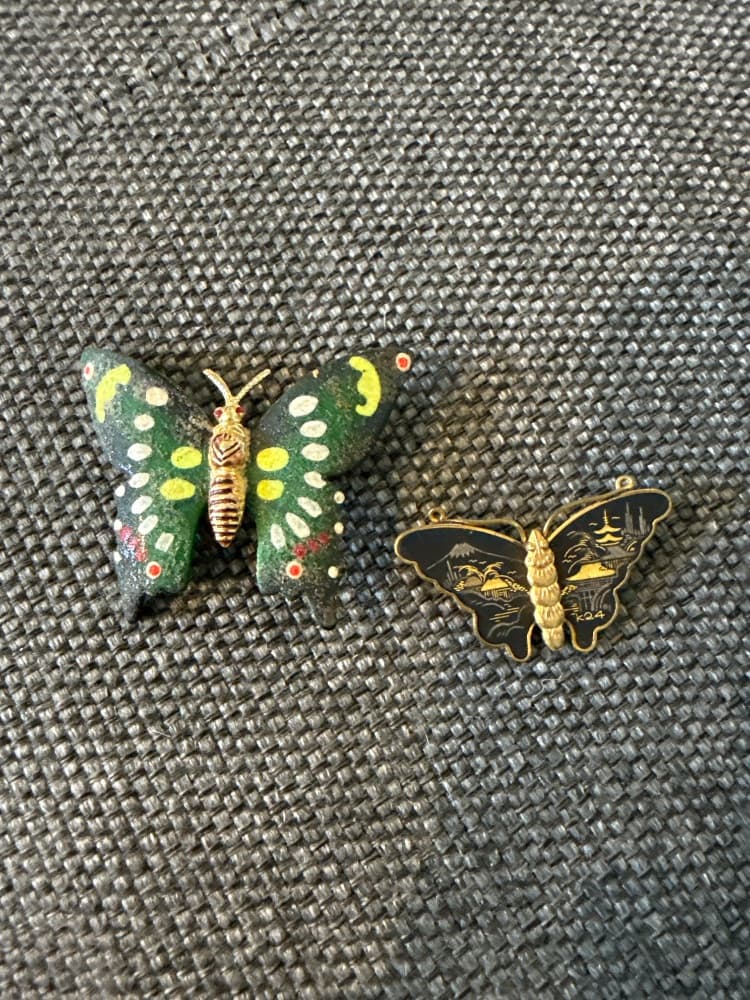 Lot of 2 Butterfly Brooches - Enamel & Painted