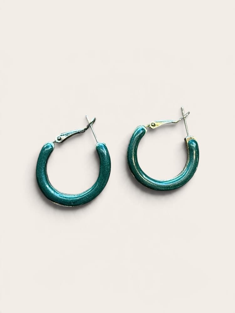 Small Teal Glitter Enamel Hoop Earrings