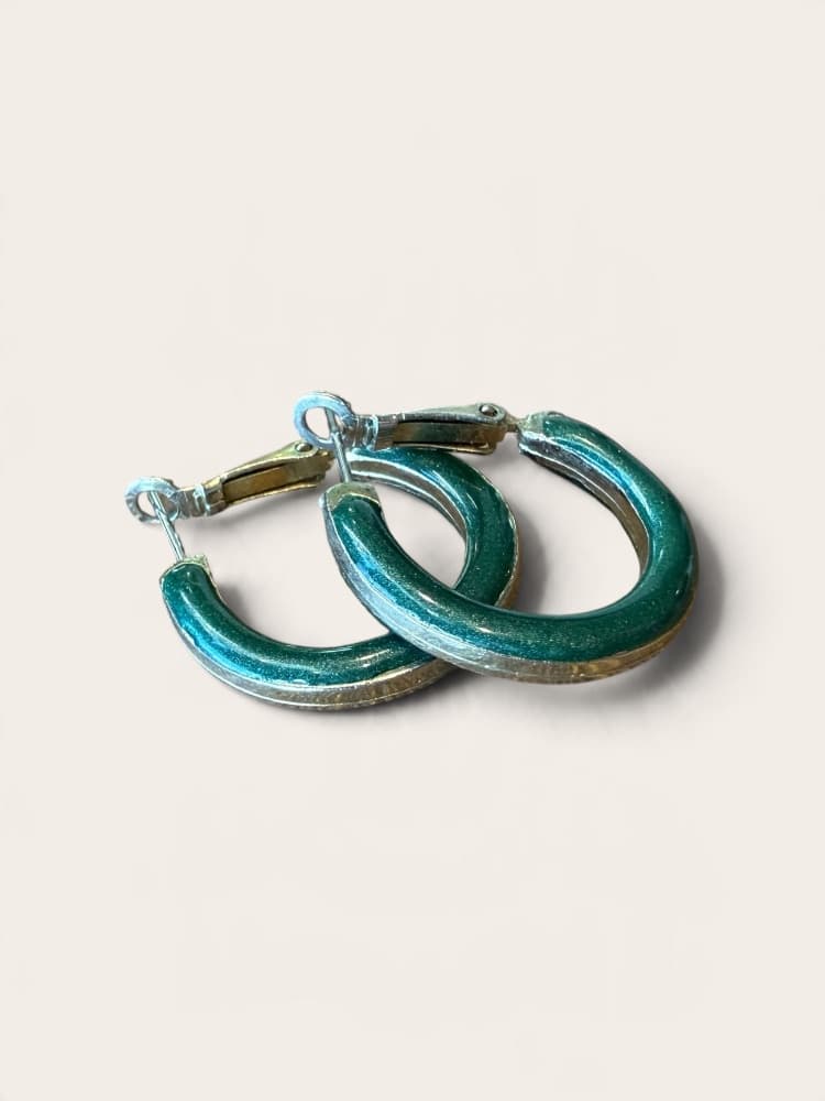 Small Teal Glitter Enamel Hoop Earrings