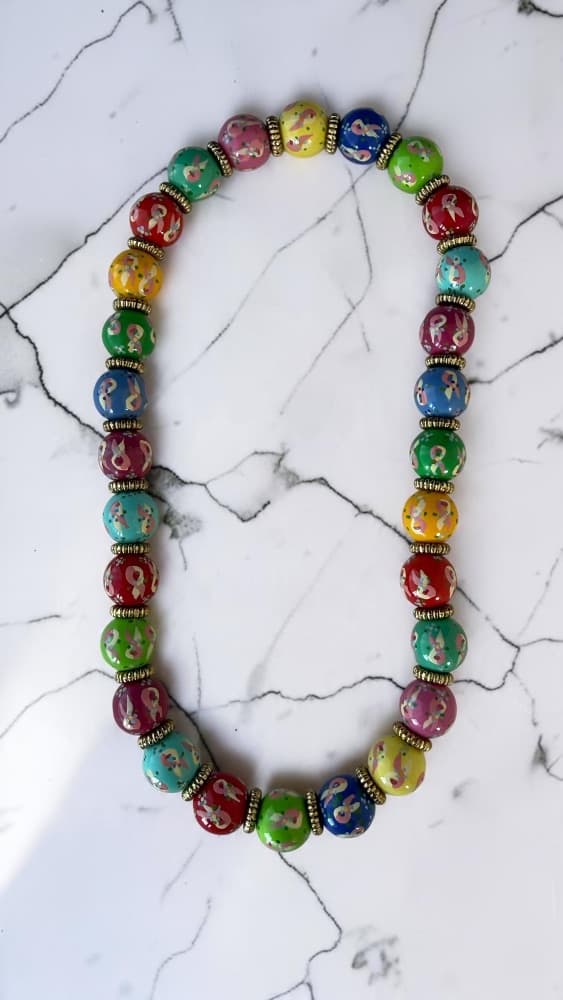 Colorful Breast Cancer Awareness Beaded Necklace Stretch