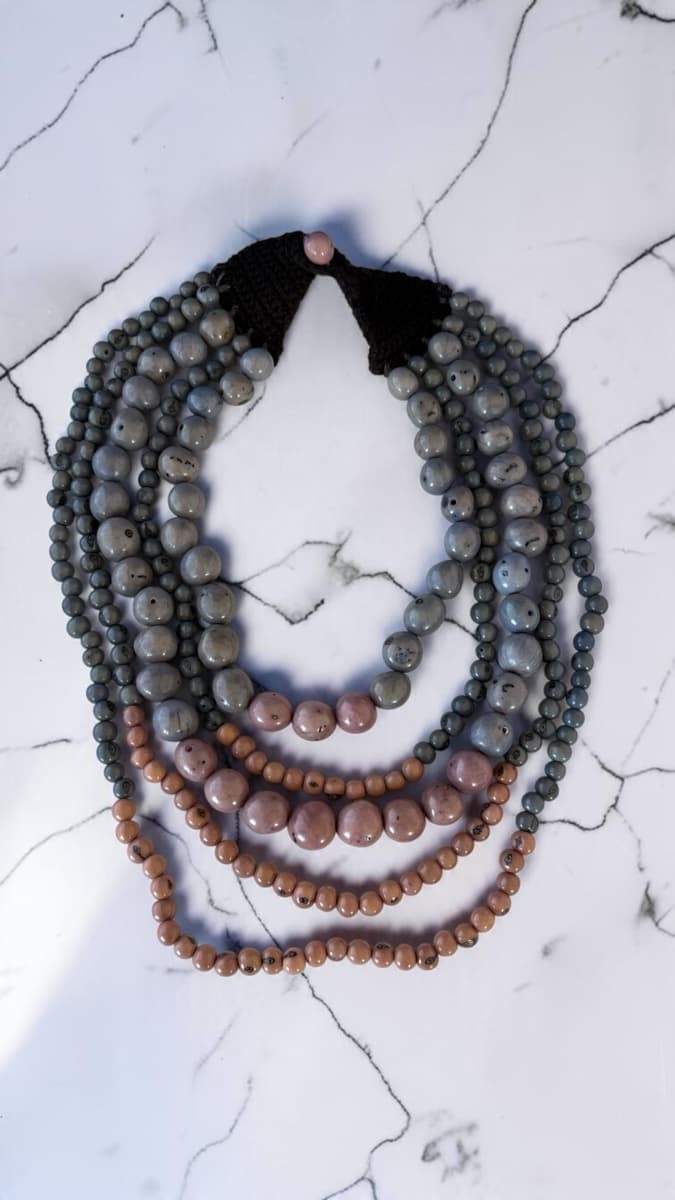 Multi-Strand Beaded Statement Necklace - Earth Tones