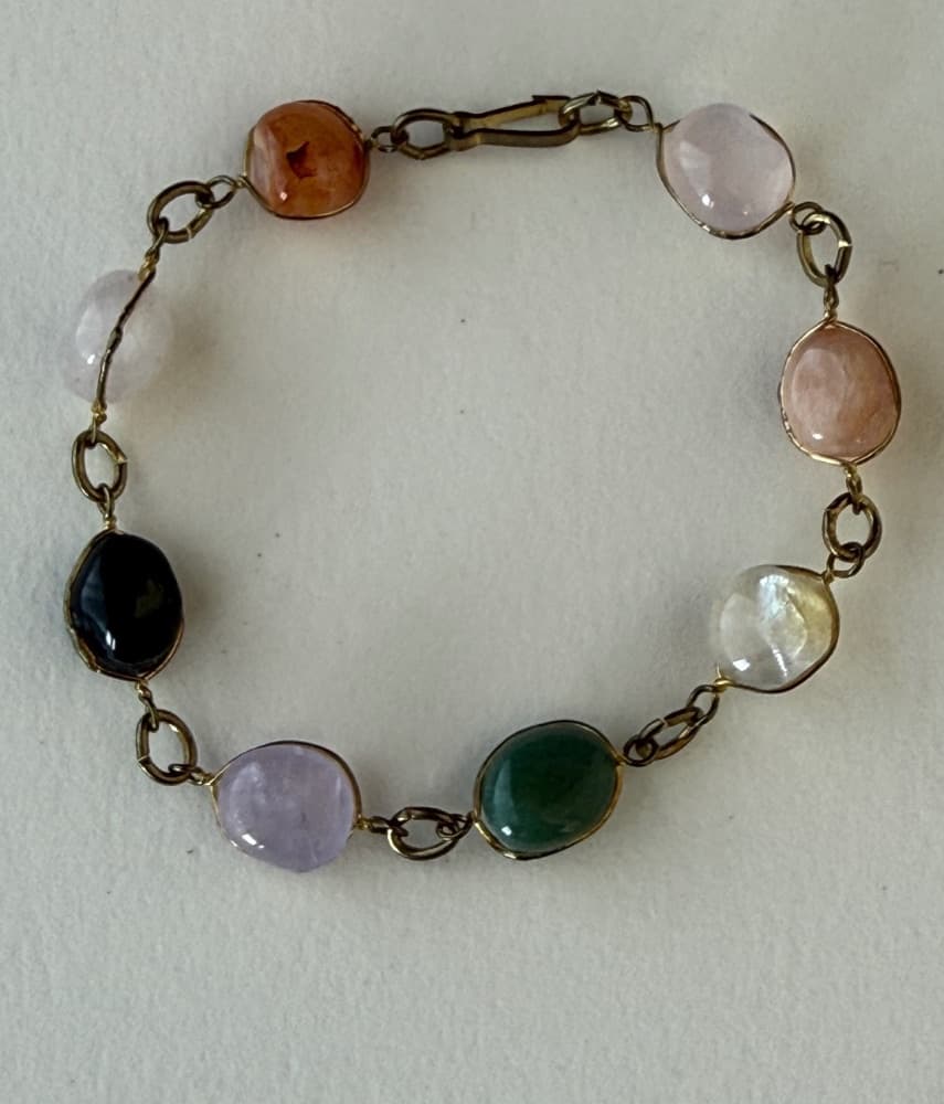 Multi-Stone Cabochon Link Bracelet - Gold Tone
