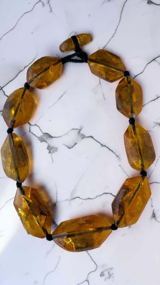 Chunky Faceted Amber-Tone Resin Bead Necklace